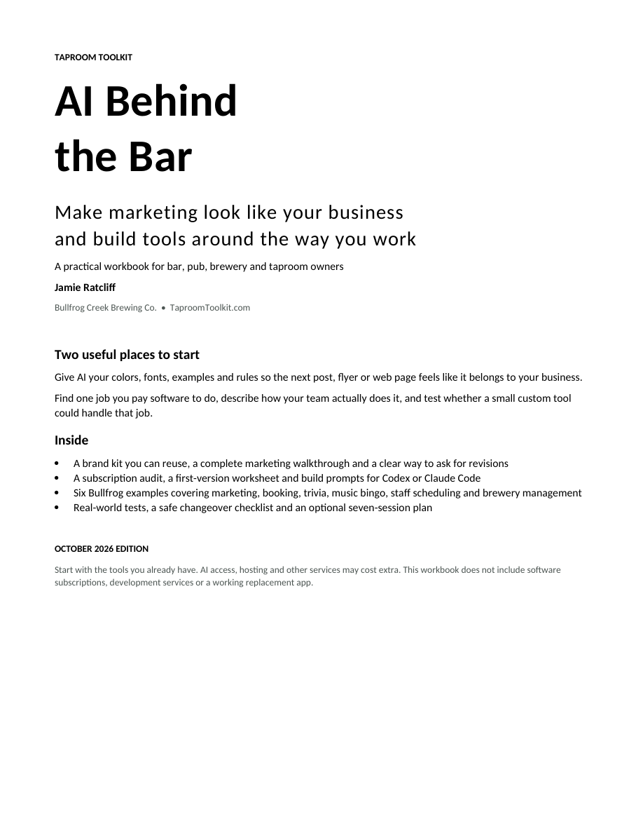 Actual cover of AI Behind the Bar by Jamie Ratcliff, October 2026 edition